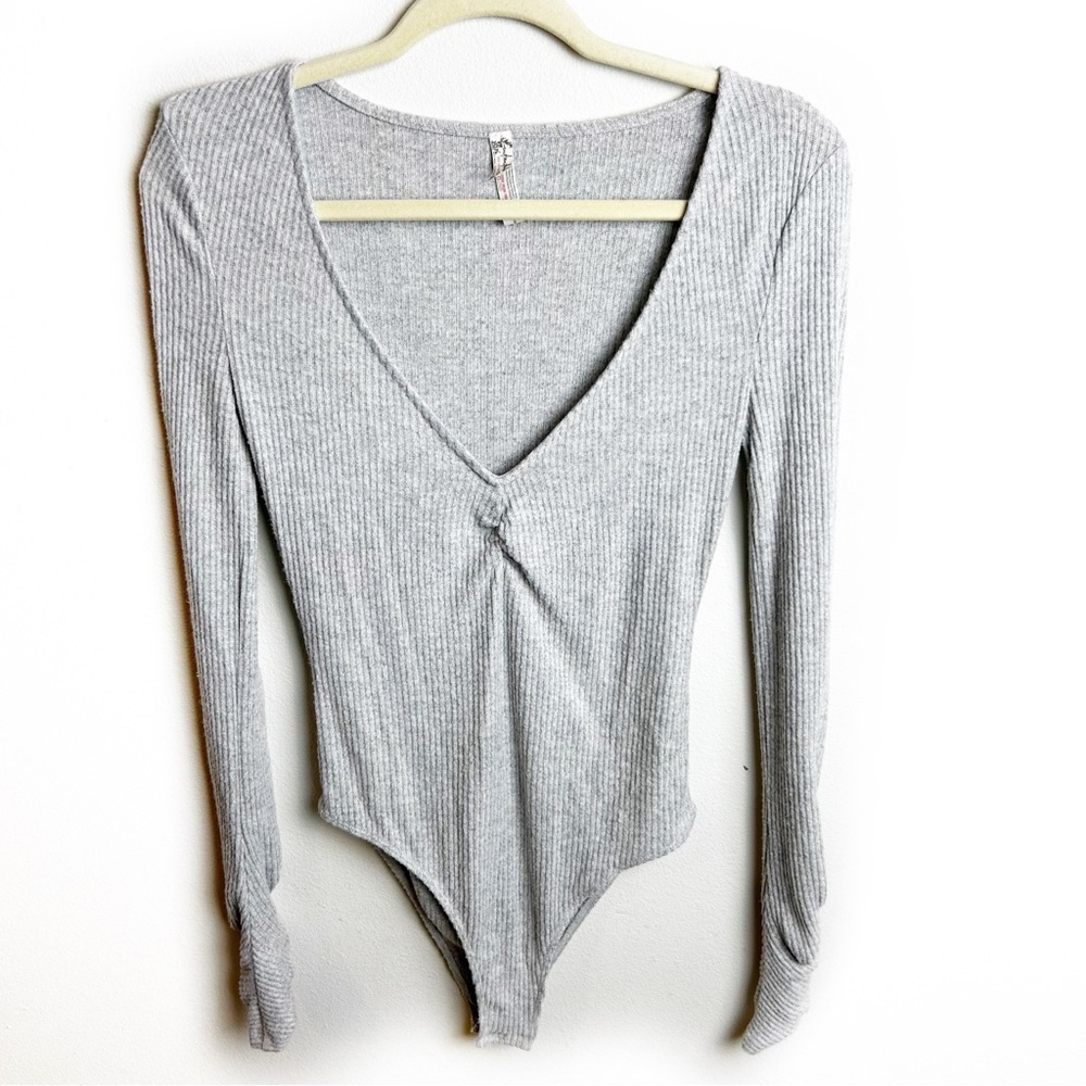 Intimately Free People long sleeve soft ribbed Heather gray bodysuit size: S